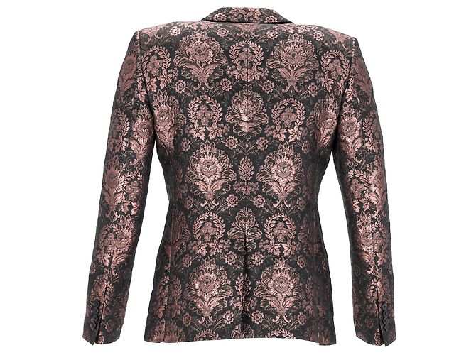 Dolce & Gabbana Patterned Martini Suit Jacket in Black and Pink Polyester - vista 9