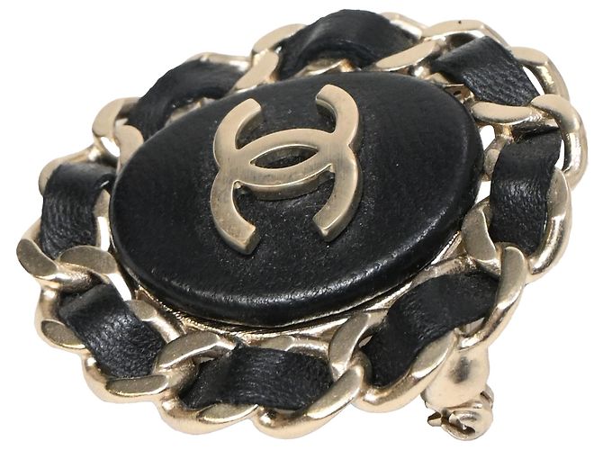 Timeless Chanel Chain CC Brosche aus schwarzem Lammleder - Ansicht 2