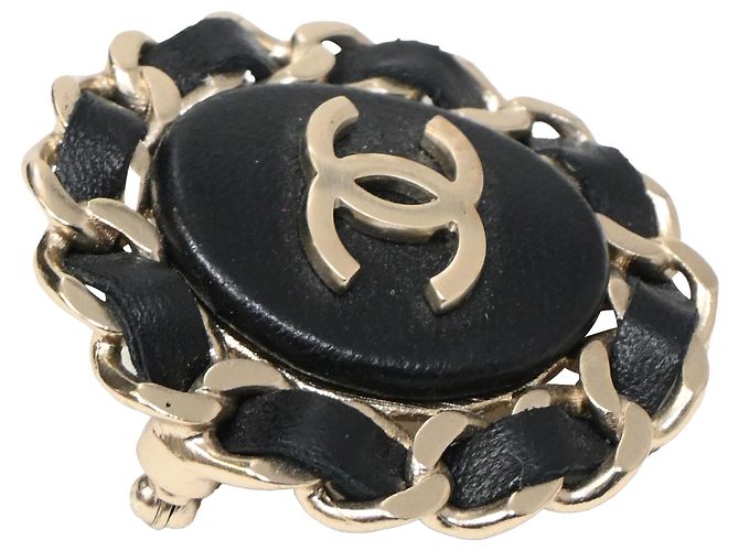 Timeless Chanel Chain CC Brosche aus schwarzem Lammleder - Ansicht 4