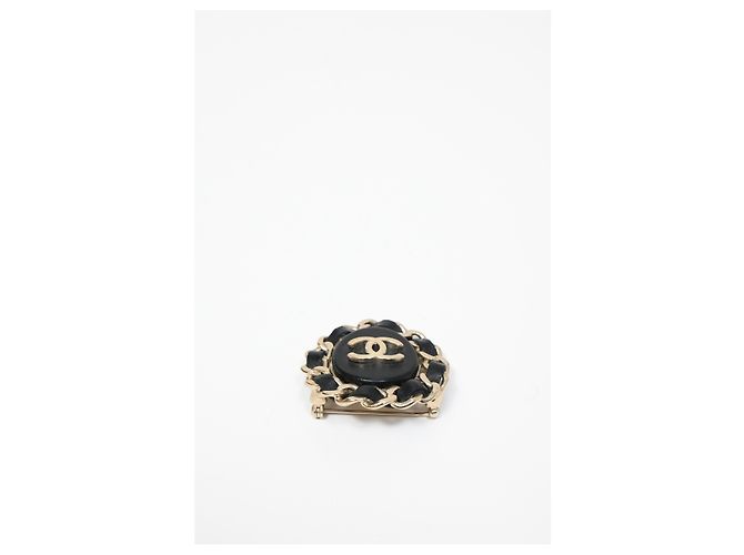 Timeless Chanel Chain CC Brosche aus schwarzem Lammleder - Ansicht 9