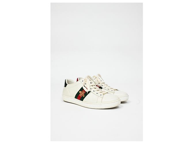 Tênis Gucci Ace com abelha em couro branco Cru - vista 13