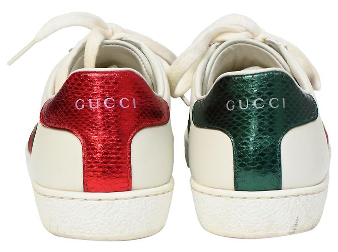 Tênis Gucci Ace com abelha em couro branco Cru - vista 3