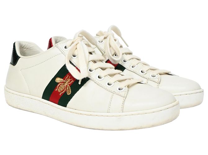 Tênis Gucci Ace com abelha em couro branco Cru - vista 4