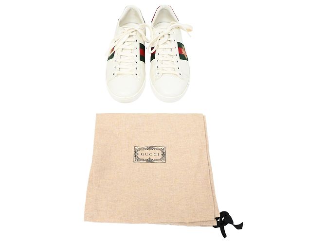Tênis Gucci Ace com abelha em couro branco Cru - vista 9