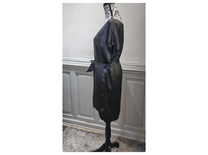 Tara Jarmon Satin Kleid Khaki mit Gürtel - Ansicht 3