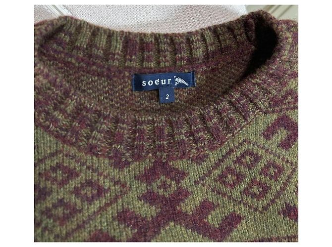 Soeur Virgo Ärmellose Weste Jacquard Wollmischung Pflaume Khaki Mehrfarben - Ansicht 6