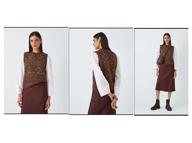 Soeur Virgo Ärmellose Weste Jacquard Wollmischung Pflaume Khaki Mehrfarben - Ansicht 8