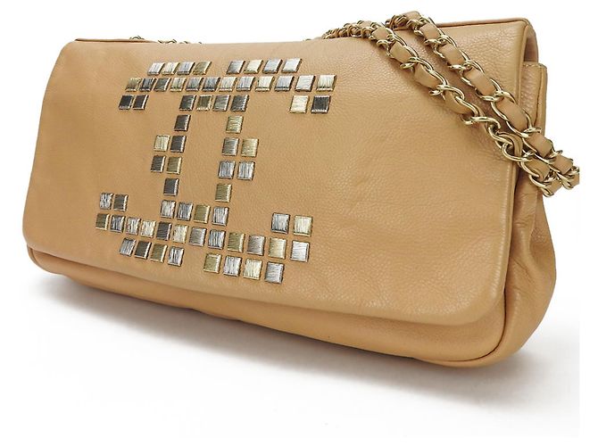 Sac à main en cuir beige Chanel - vue 2