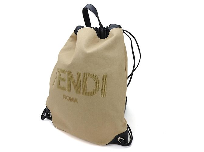 Fendi Canvas- und Leder-Rucksack Schwarz Beige - Ansicht 2