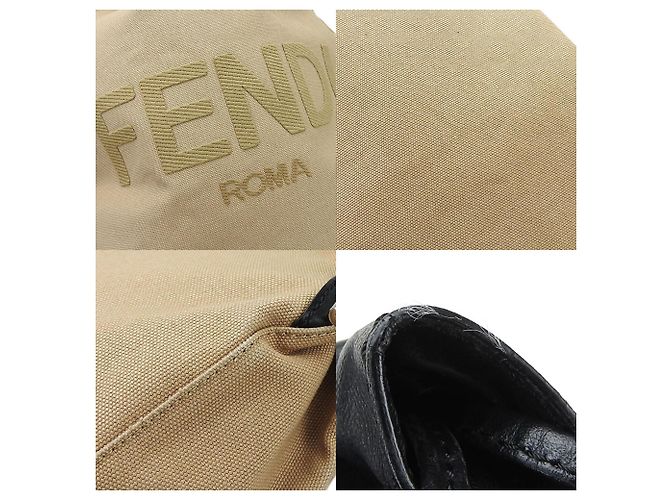 Fendi Canvas- und Leder-Rucksack Schwarz Beige - Ansicht 5