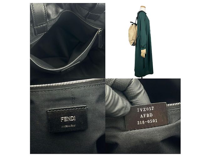 Fendi Canvas- und Leder-Rucksack Schwarz Beige - Ansicht 8