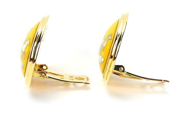 Hermès Orecchini a clip in cloisonné oro e giallo Hermes D'oro - vista 2