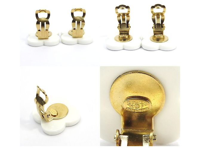 Orecchini a clip con motivo floreale Chanel Coco Mark Nero Bianco D'oro - vista 3