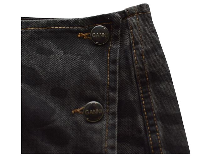 Gonna mini wrap in denim Ganni motivo zebra grigio scuro taglia 36 Grigio antracite - vista 6