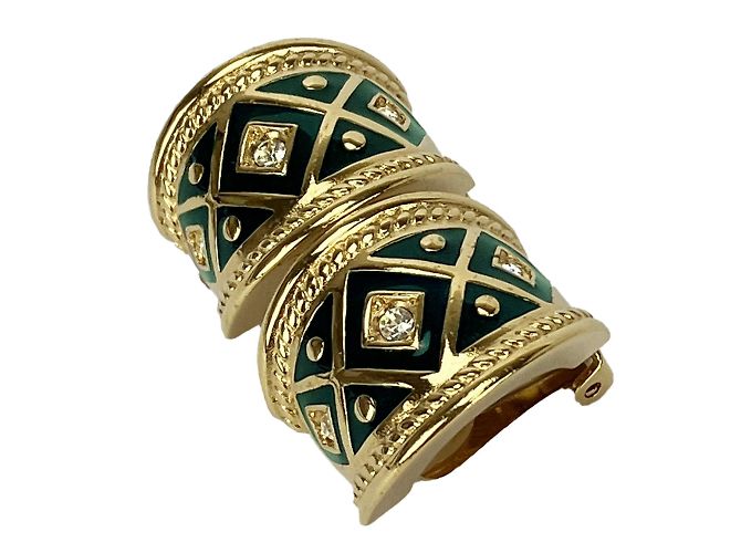 Orecchini a clip oro e verde Burberry - vista 2