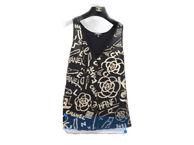 Top Chanel con Logo Graffiti in Cotone Nero - vista 2
