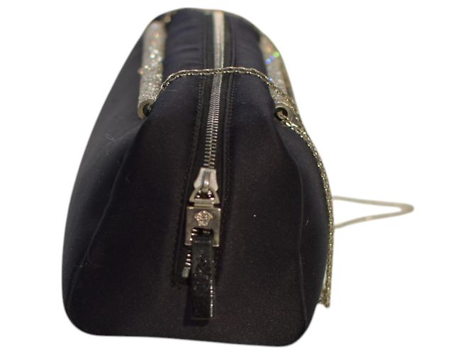 Gianni Versace Borsa in satin nero con cristalli - vista 3