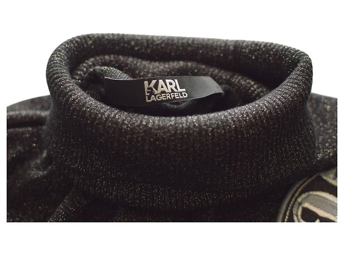 Karl Lagerfeld Top nero glitterato col alto maniche lunghe S - vista 3