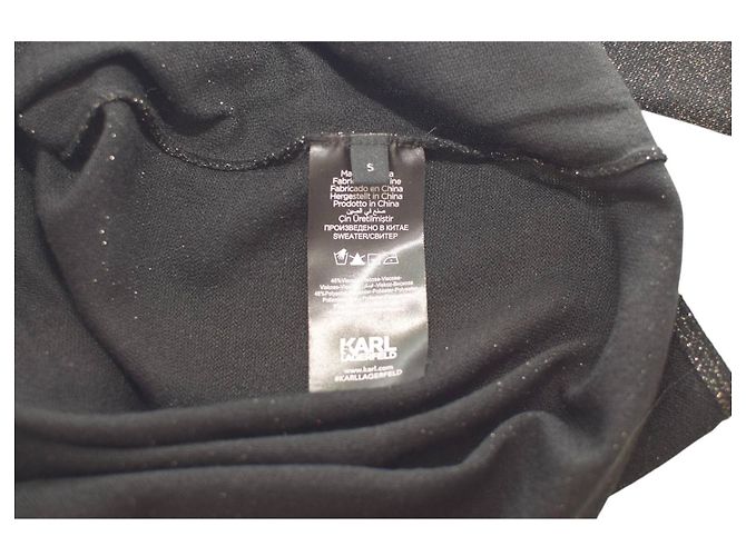 Karl Lagerfeld Top nero glitterato col alto maniche lunghe S - vista 4