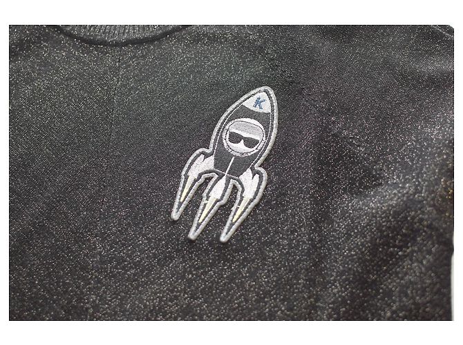 Karl Lagerfeld Top nero glitterato col alto maniche lunghe S - vista 5