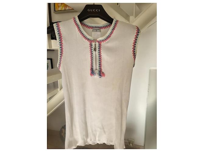 Top Chanel Cambon de algodón blanco - vista 2