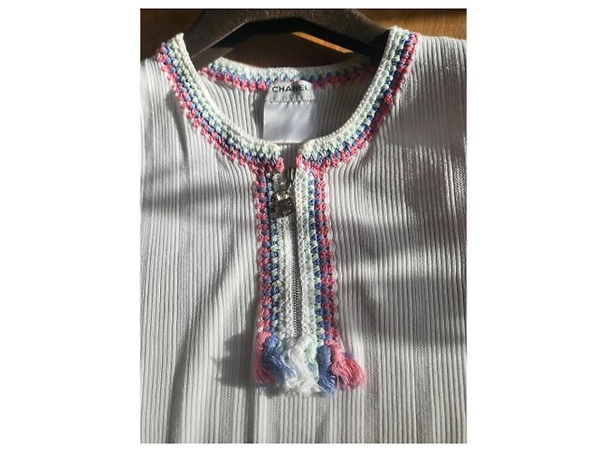 Top Chanel Cambon de algodón blanco - vista 6