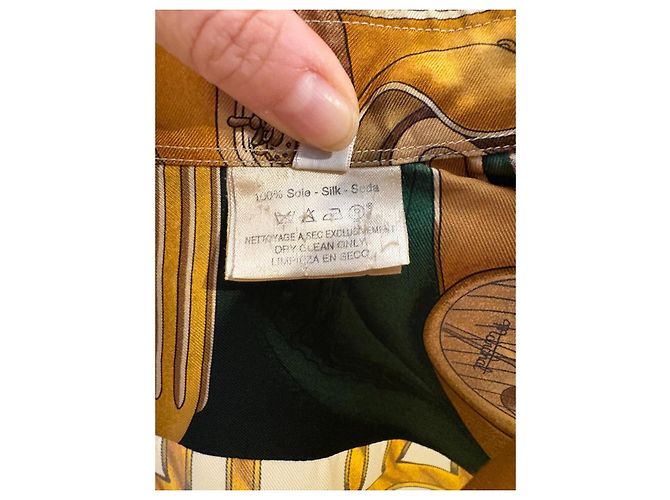 Hermès Camicia Hermés in Seta - Automobile Multicolore D'oro Verde Marrone chiaro - vista 6
