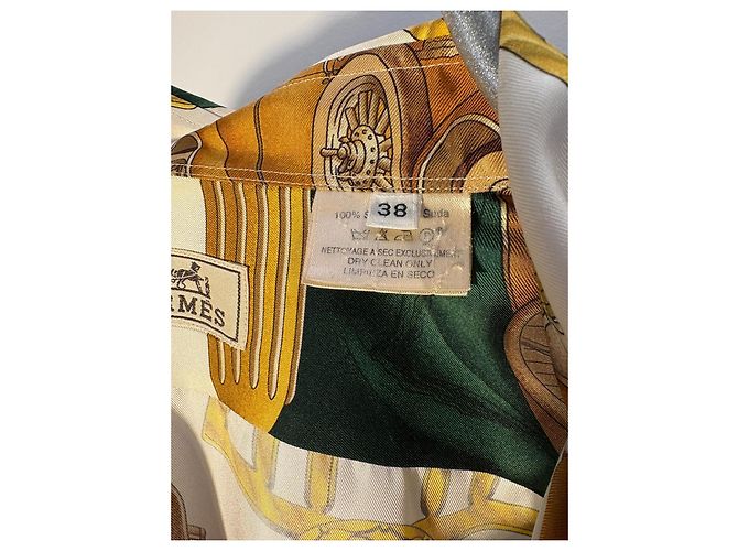 Hermès Camicia Hermés in Seta - Automobile Multicolore D'oro Verde Marrone chiaro - vista 7