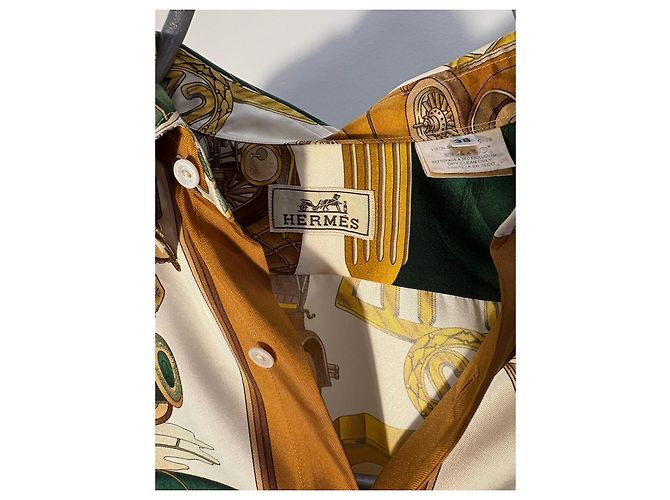 Hermès Camicia Hermés in Seta - Automobile Multicolore D'oro Verde Marrone chiaro - vista 8