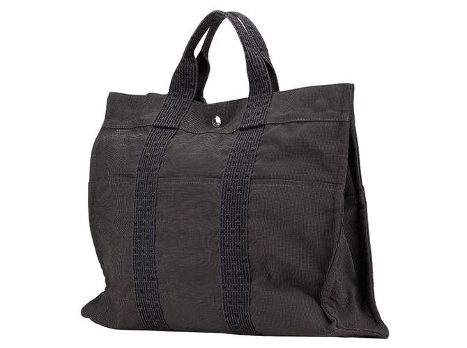 Hermès Hermes Air Line MM Tote Bag aus grauem Canvas Braun - Ansicht 2