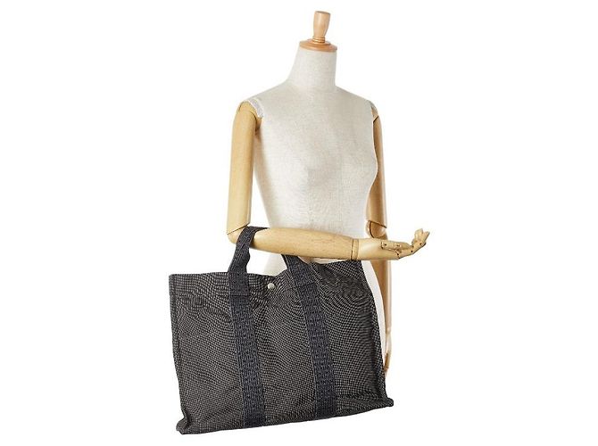 Hermès Hermes Air Line MM Tote Bag aus grauem Canvas Braun - Ansicht 6
