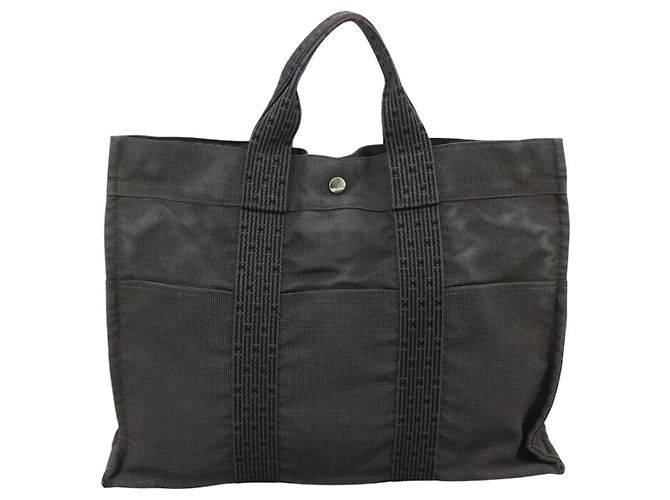 Hermès HERMES Handtasche Her Line MM Canvas Grau Silber Auth bs21952 Braun - Ansicht 2
