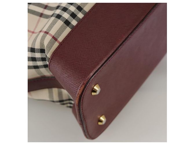 Burberry Nova Check Tote Bag aus Canvas Leder beige rot gold Auth 111118 Golden - Ansicht 10