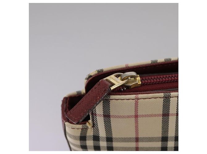 Burberry Nova Check Tote Bag aus Canvas Leder beige rot gold Auth 111118 Golden - Ansicht 11