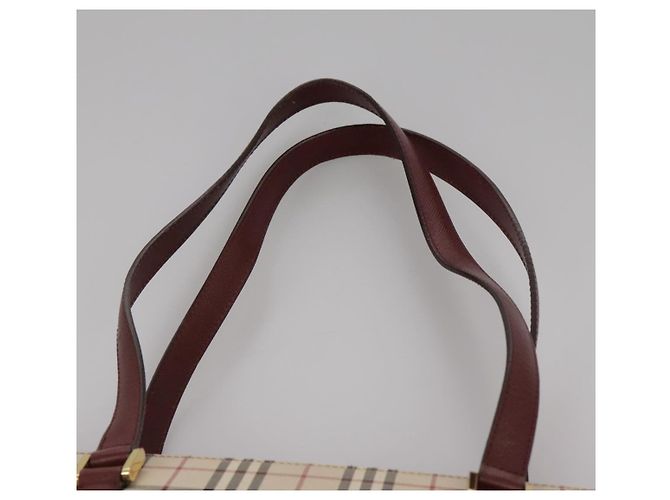 Burberry Nova Check Tote Bag aus Canvas Leder beige rot gold Auth 111118 Golden - Ansicht 14