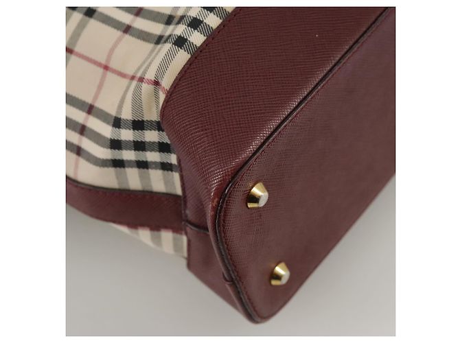 Burberry Nova Check Tote Bag aus Canvas Leder beige rot gold Auth 111118 Golden - Ansicht 16