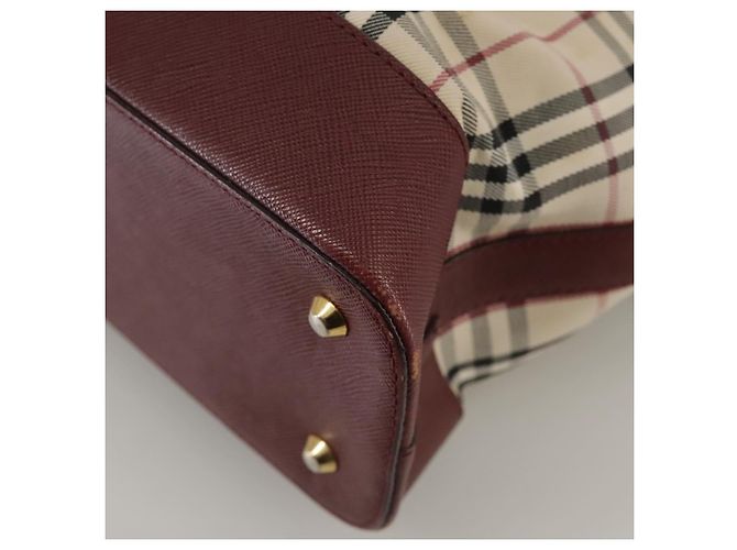 Burberry Nova Check Tote Bag aus Canvas Leder beige rot gold Auth 111118 Golden - Ansicht 17