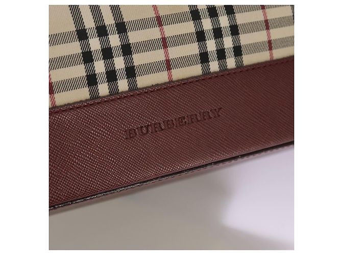 Burberry Nova Check Tote Bag aus Canvas Leder beige rot gold Auth 111118 Golden - Ansicht 18