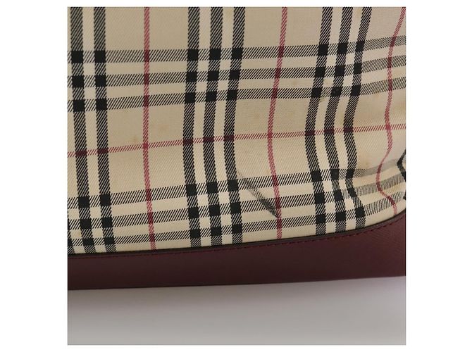 Burberry Nova Check Tote Bag aus Canvas Leder beige rot gold Auth 111118 Golden - Ansicht 3