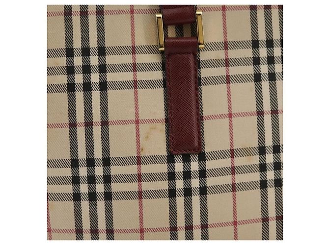 Burberry Nova Check Tote Bag aus Canvas Leder beige rot gold Auth 111118 Golden - Ansicht 4