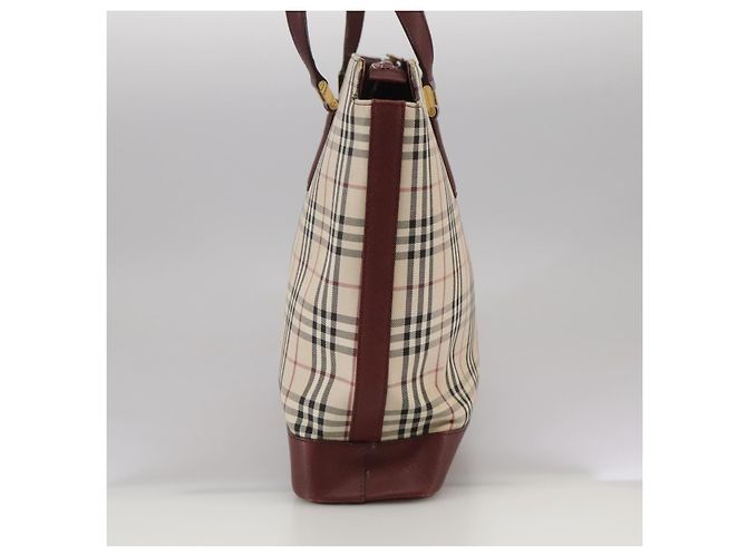 Burberry Nova Check Tote Bag aus Canvas Leder beige rot gold Auth 111118 Golden - Ansicht 5