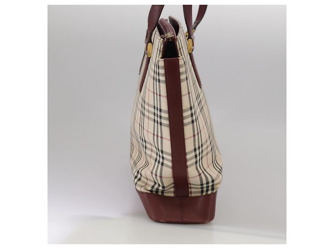 Burberry Nova Check Tote Bag aus Canvas Leder beige rot gold Auth 111118 Golden - Ansicht 6