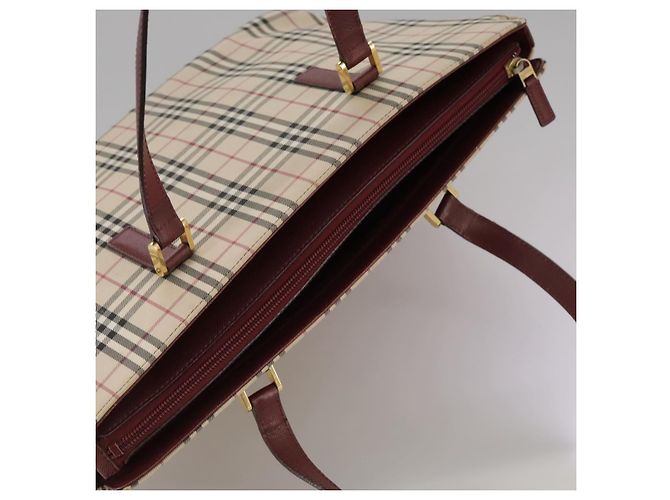 Burberry Nova Check Tote Bag aus Canvas Leder beige rot gold Auth 111118 Golden - Ansicht 8