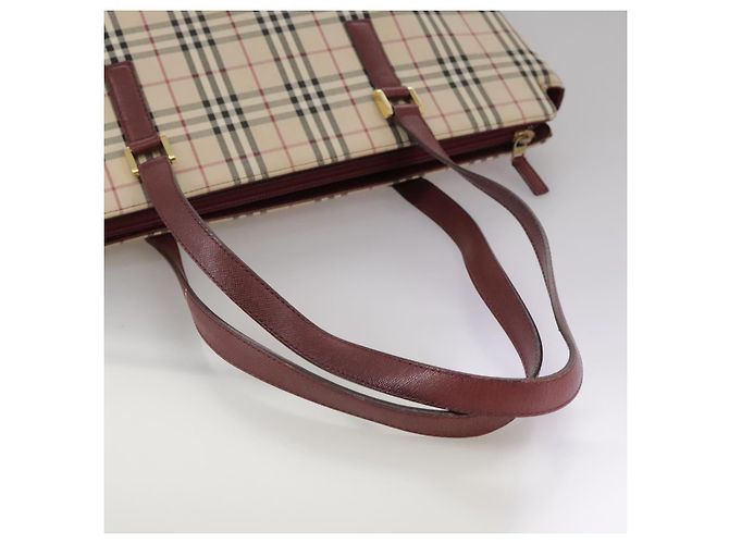 Burberry Nova Check Tote Bag aus Canvas Leder beige rot gold Auth 111118 Golden - Ansicht 9
