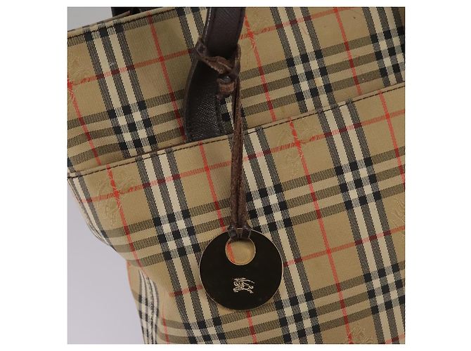 Borsa tote in tela e pelle Burberry Nova Check beige marrone scuro oro Auth 111205 D'oro - vista 10