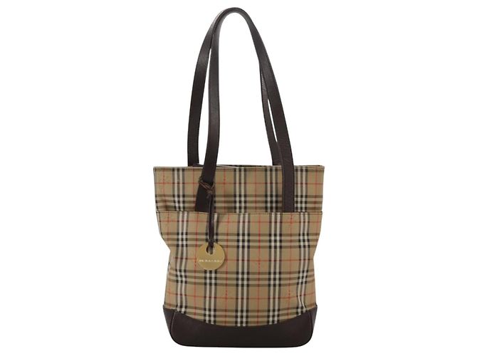 Borsa tote in tela e pelle Burberry Nova Check beige marrone scuro oro Auth 111205 D'oro - vista 13