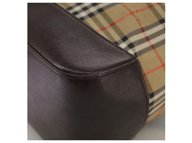 Borsa tote in tela e pelle Burberry Nova Check beige marrone scuro oro Auth 111205 D'oro - vista 14