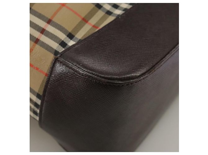 Borsa tote in tela e pelle Burberry Nova Check beige marrone scuro oro Auth 111205 D'oro - vista 15