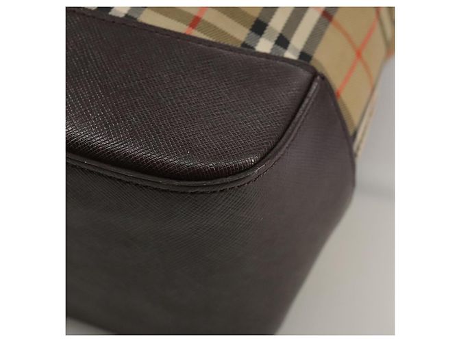 Borsa tote in tela e pelle Burberry Nova Check beige marrone scuro oro Auth 111205 D'oro - vista 16