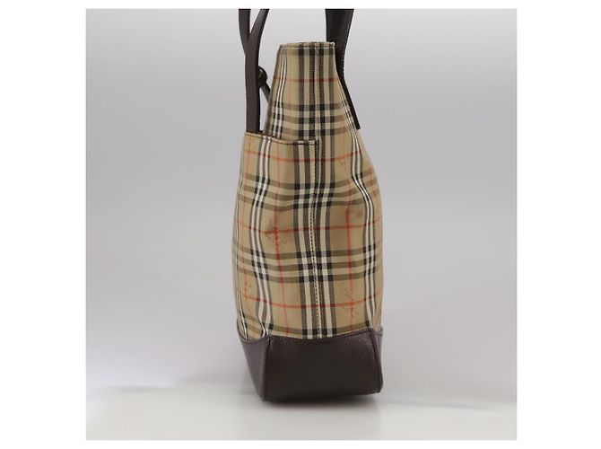 Borsa tote in tela e pelle Burberry Nova Check beige marrone scuro oro Auth 111205 D'oro - vista 3